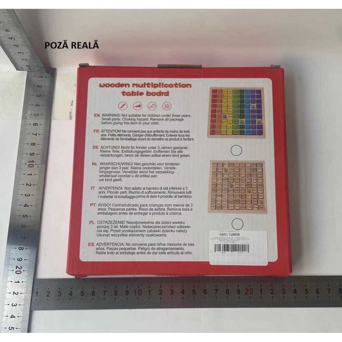 Joc Montessori din Lemn, Flippy, Tabla Inmultirii, Blocuri, Tabel de Multiplicare pana la 9x9, Multicolor, 18x18x1.5 cm [11]