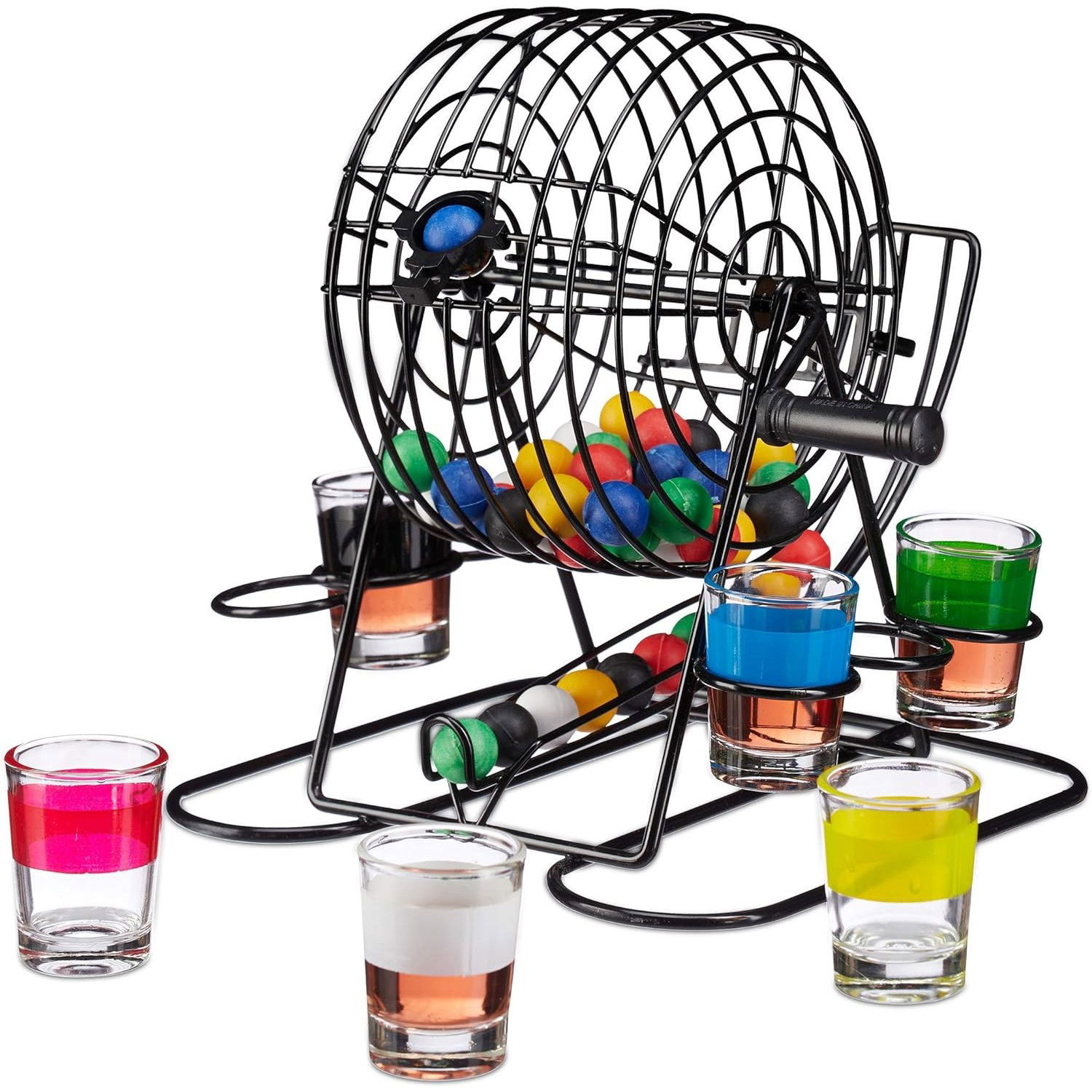 Joc Mini Loterie Flippy, Bingo, cu Pahare de Shot din Sticla, 20 x 20 x 19 cm, 48 Bile, Negru [6]