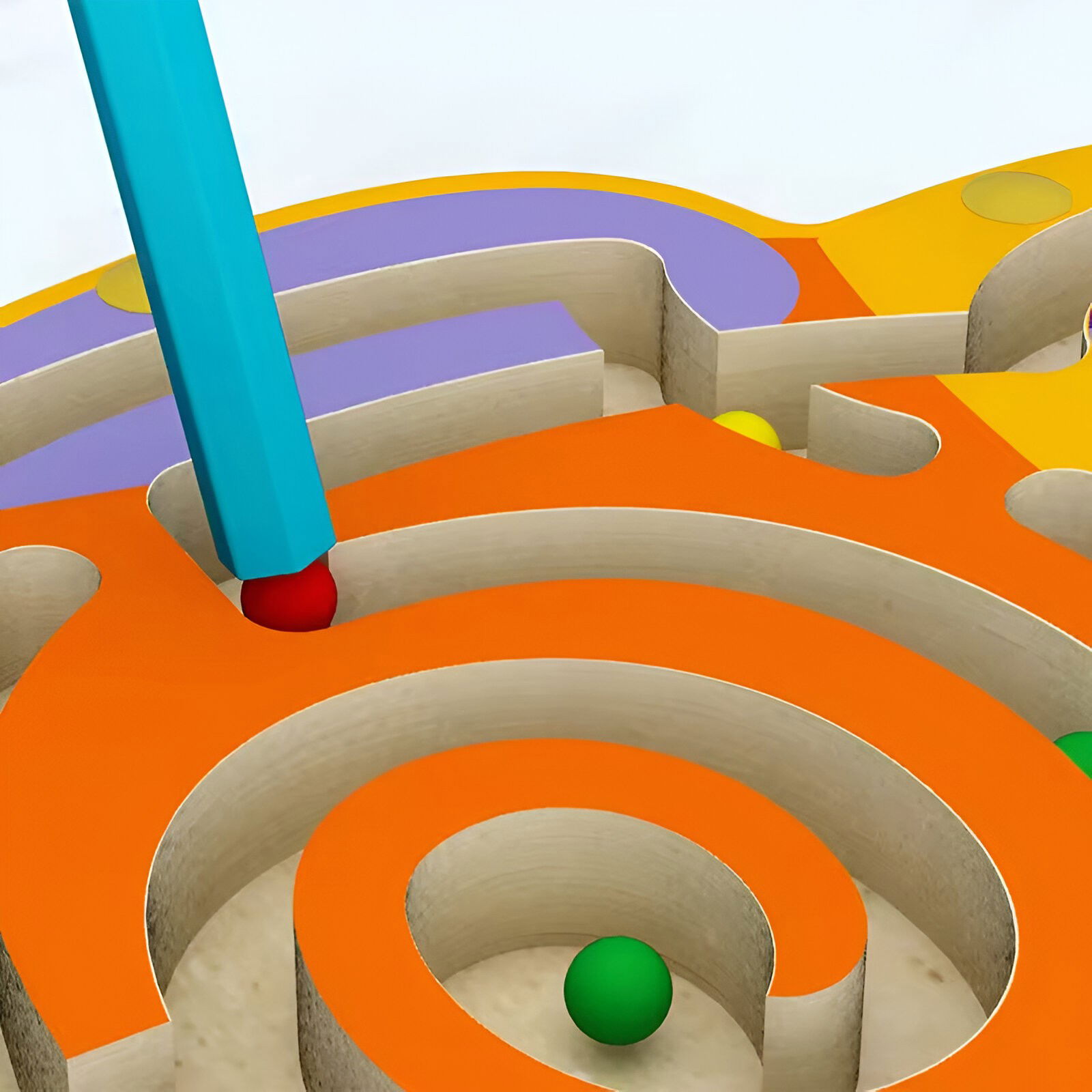 Joc Montessori cu Bile, Flippy, Creion Magnetic, Tip Labirint, din Lemn, Model Bufnita, 18.5x17.5 cm, Portocaliu-Mov [8]