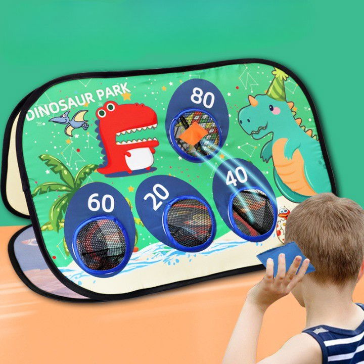 Joc pentru Copii, Flippy, Aruncarea Sacilor cu Nisip, Sageti, 8 Mingi, 4 Saci, Geanta Portabila, Interactiv, Model Dinozauri, 77.5x44.5x42 cm, Multicolor [8]