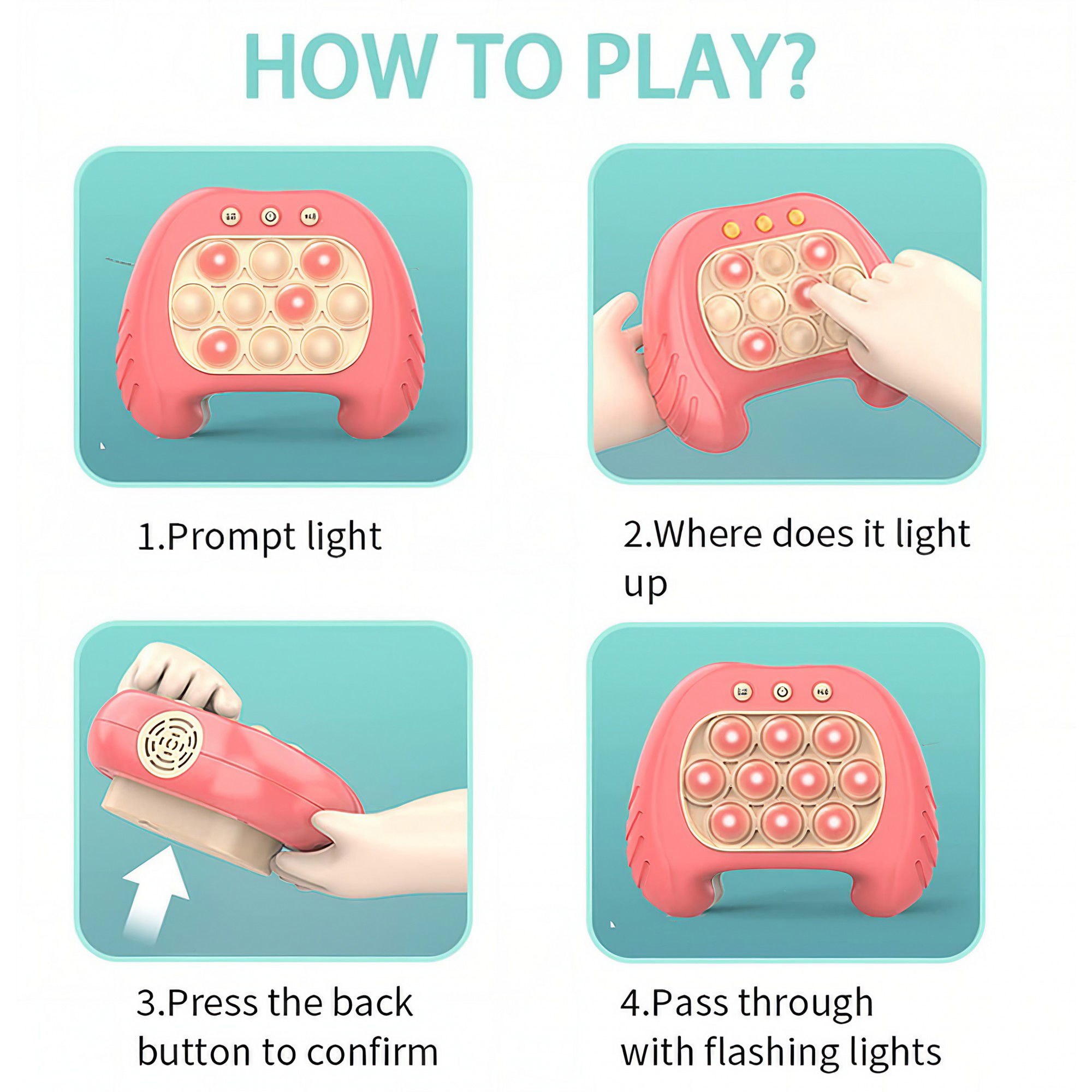 Joc Pop It, Flippy, consola, joc interactiv, antistres, cu baterii, Abs si silicon, Roz, 12 x 10 x 5.8 cm [3]