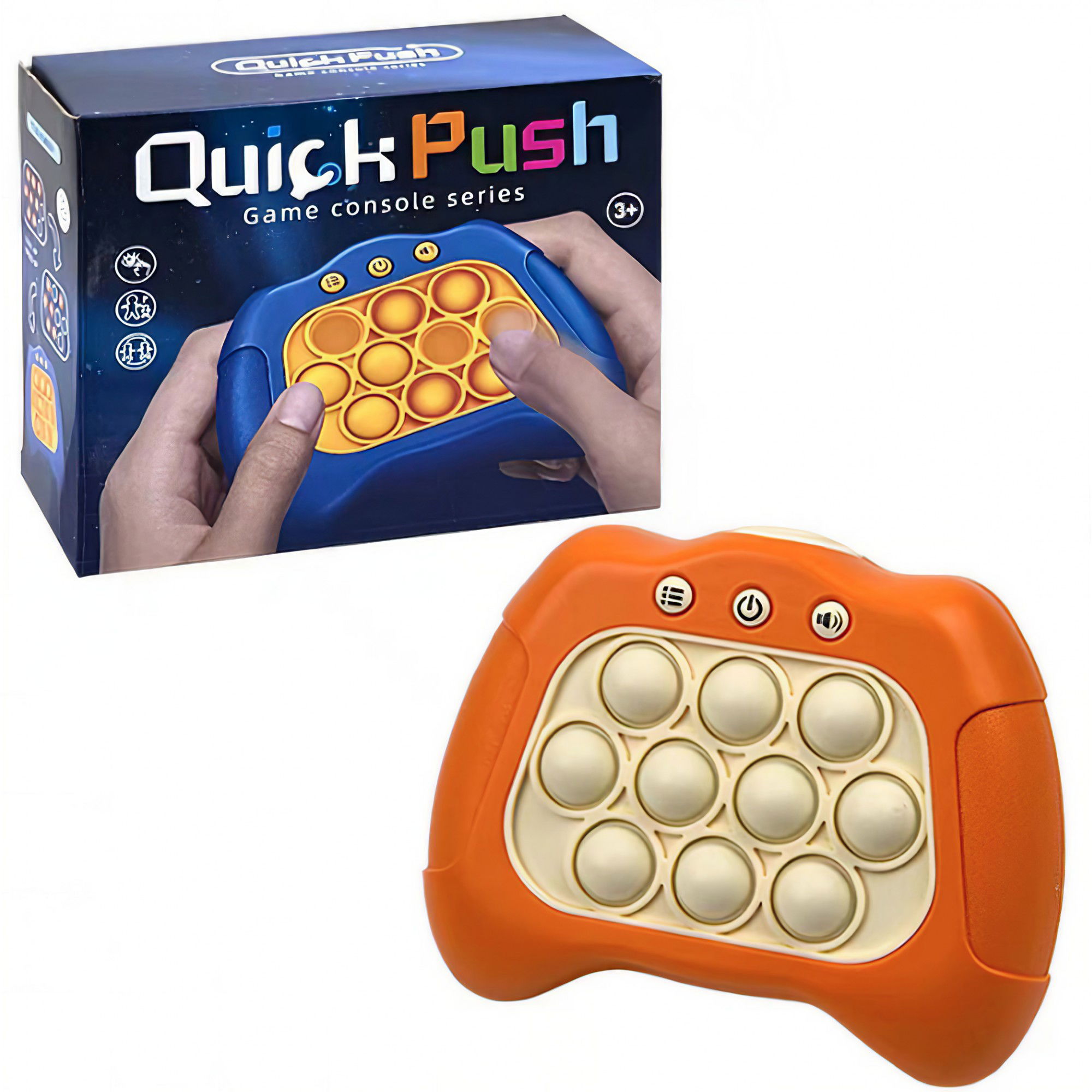 Joc Pop It, Flippy, consola, joc interactiv, antistres, cu baterii, Abs si silicon, Portocaliu, 12 x 10 x 5.8 cm [7]