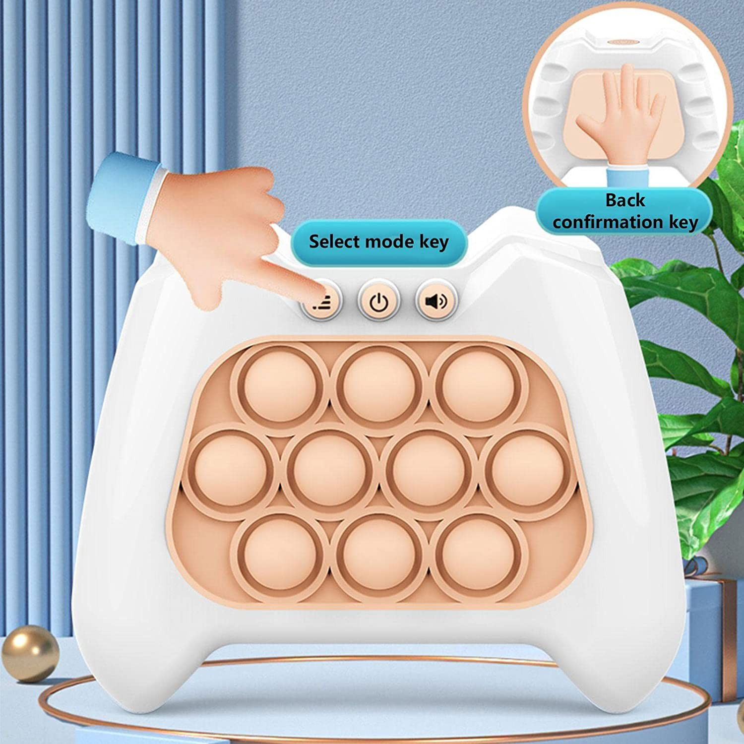 10 - 25 LEI - Joc Pop It, Flippy, consola, joc interactiv, antistres, cu baterii, Abs si silicon, Alb, 12 x 10 x 5.8 cm