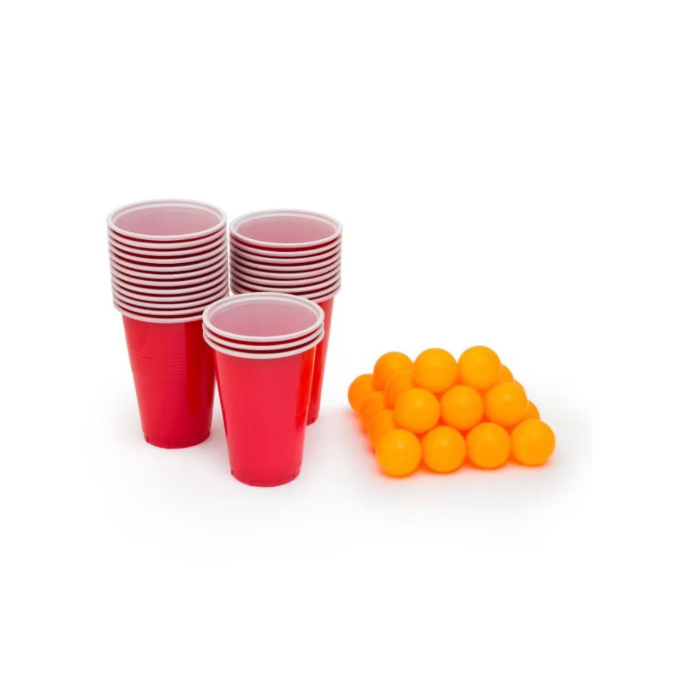 Jocuri de societate - Joc de Baut BEER PONG, Flippy, Set din 12 Mingi de Tenis si 12 Pahare Reutilizabile, Joc Interactiv pentu Adulti, Albastru Rosu