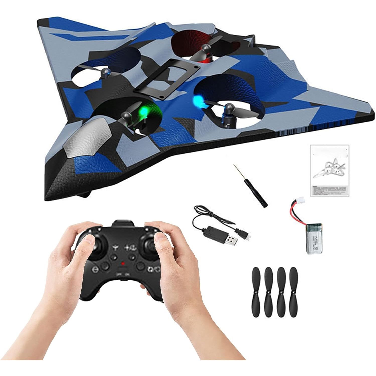 Jucarie Interactiva, Flippy, Aeronava de Lupta, din EVA, cu Telecomanda, Incarcare USB, +14 Ani, 24 x 25.5 x 4.2 cm, Model Army, Albastru [6]