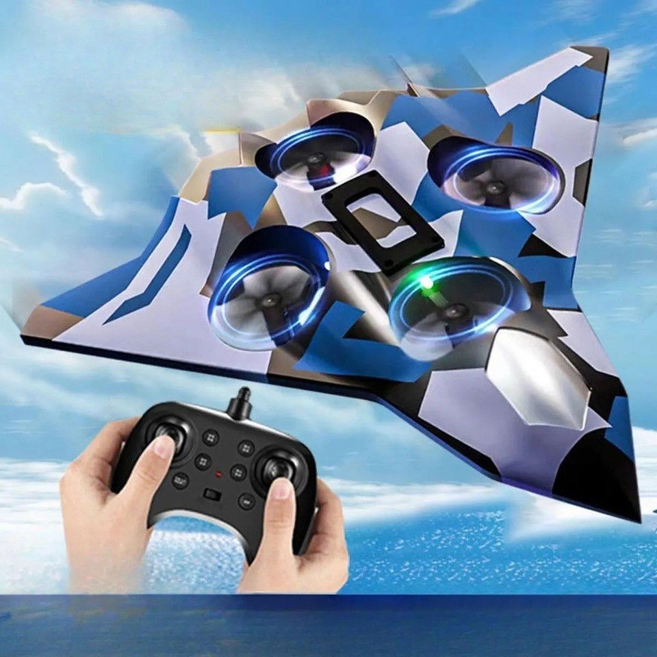 Jucarie Interactiva, Flippy, Aeronava de Lupta, din EVA, cu Telecomanda, Incarcare USB, +14 Ani, 24 x 25.5 x 4.2 cm, Model Army, Albastru [5]