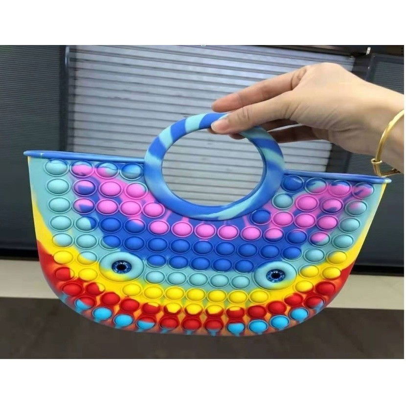 Genti, Portofele, Penare - Jucarie Antistres din silicon Flippy, Pop It Now And Flip It, Geanta mare, 28 cm, Multicolor, Model 2