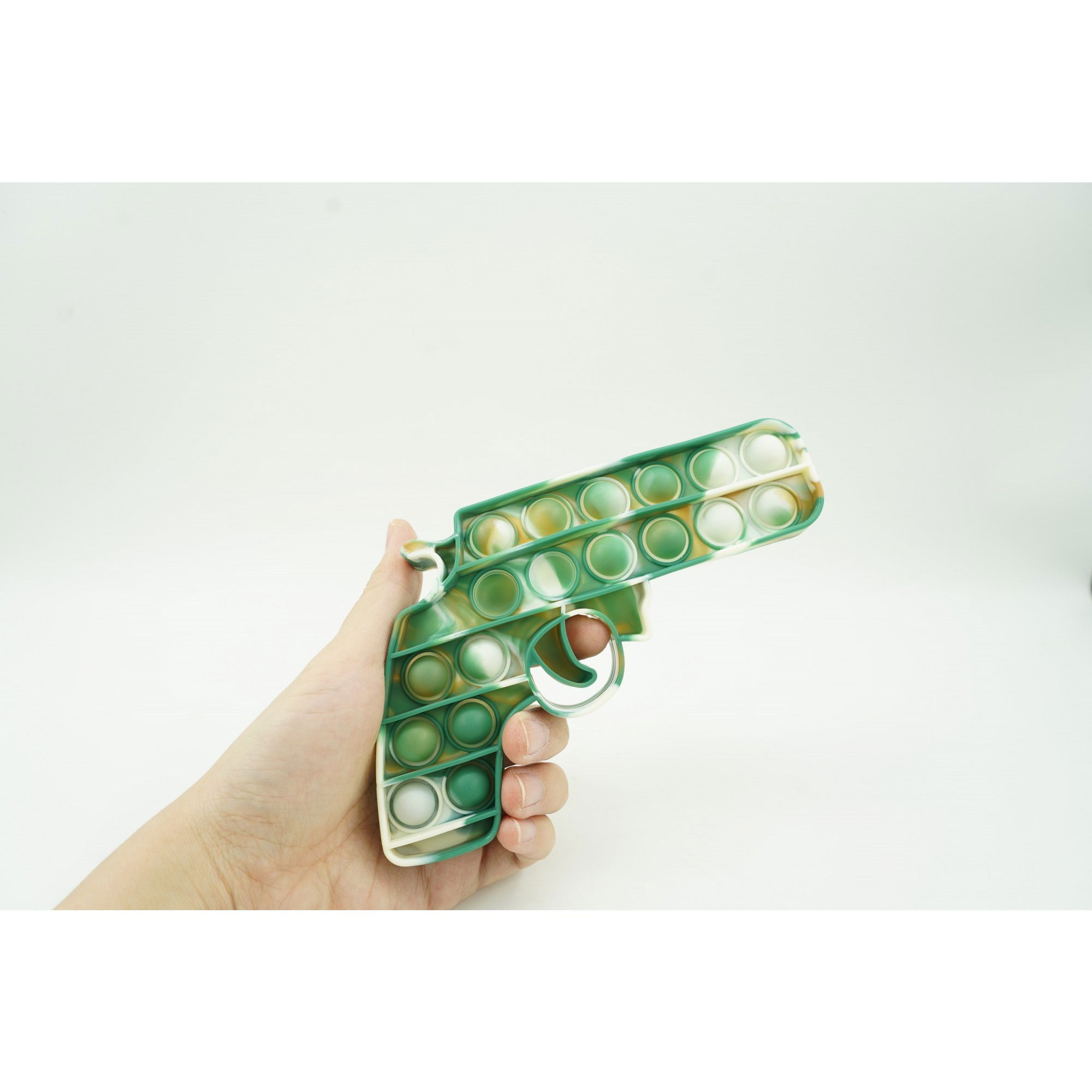Jucarie antistres din silicon, Pop It Now and Flip It, Pistol, Alb/Verde [6]