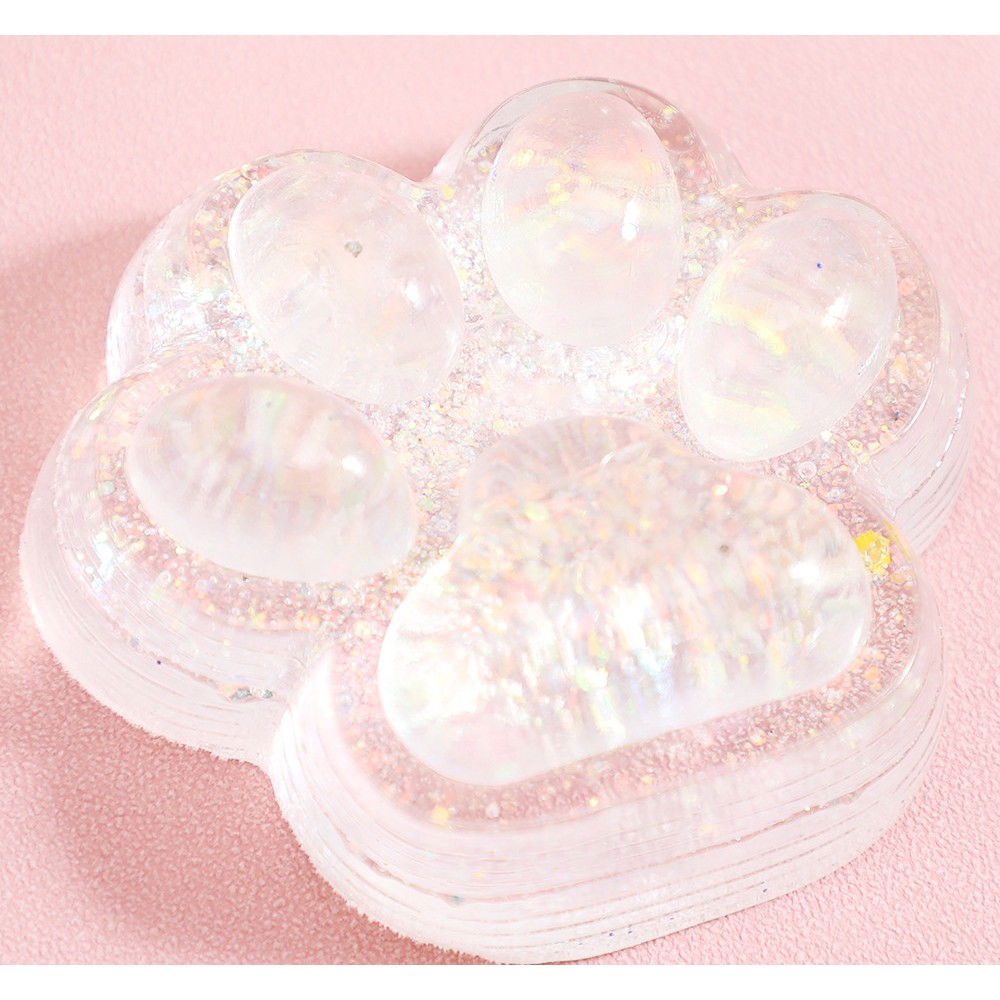 Jucarie Antistres Squishy, Flippy, cu Revenire Lenta, Squeeze Pinch Family, Model Cat Paw, 6.5 x 7 cm, din Tpr, 4-6 Ani, Model 4 Sclipici, Transparent [6]