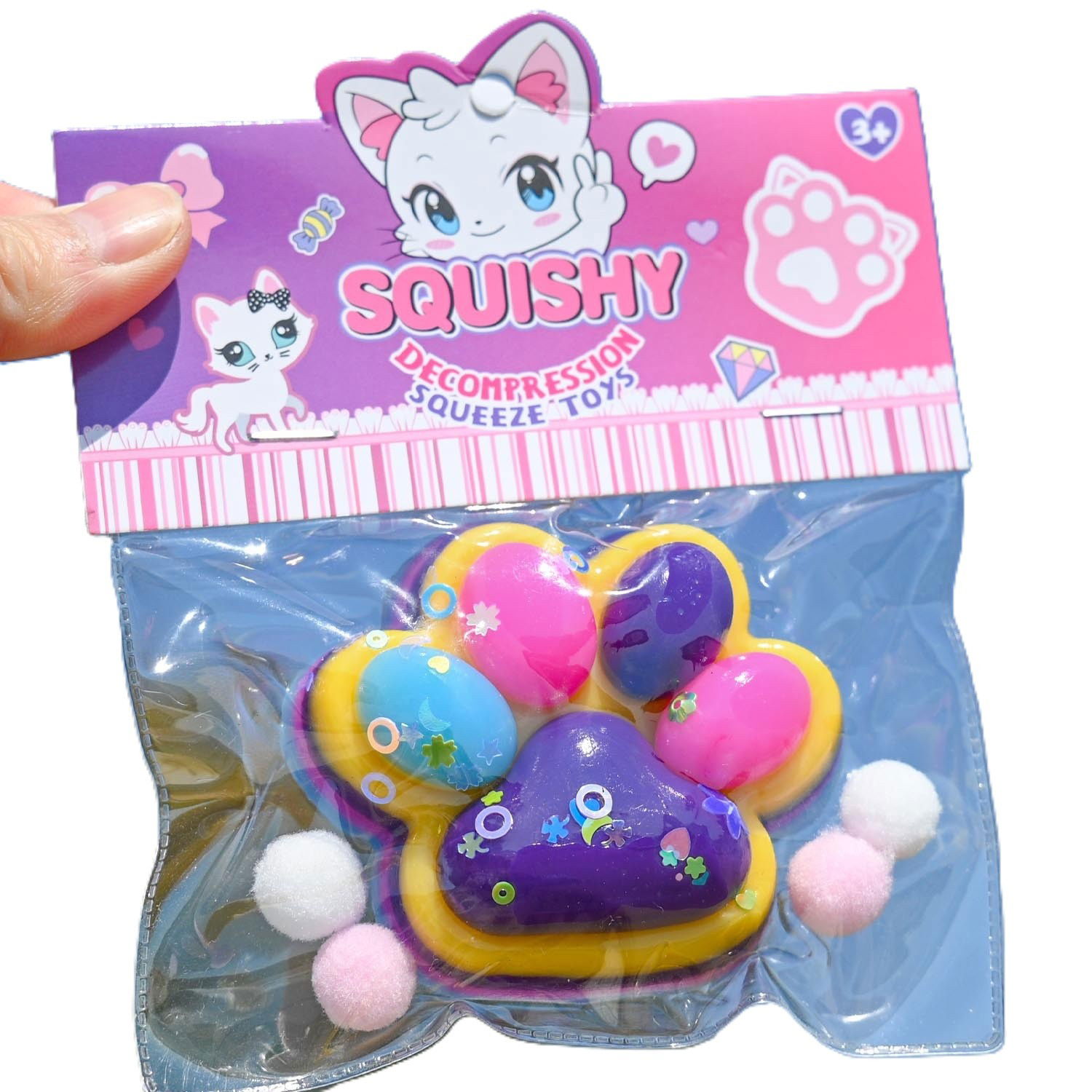 Jucarii Squishy si Gonggi - Jucarie Antistres Squishy, Flippy, Labuta de Pisica Squeeze Toys, cu Revenire Lenta, 7.5 cm, Model 270514, Multicolor