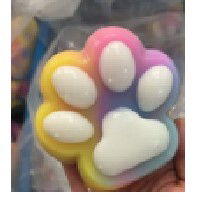 Jucarii Squishy si Gonggi - Jucarie Antistres Squishy, Flippy, cu Revenire Lenta, Labuta de Pisica Pufoasa, 8.5 x 7.5 cm, Ambalaj Transparent, Multicolor Alb