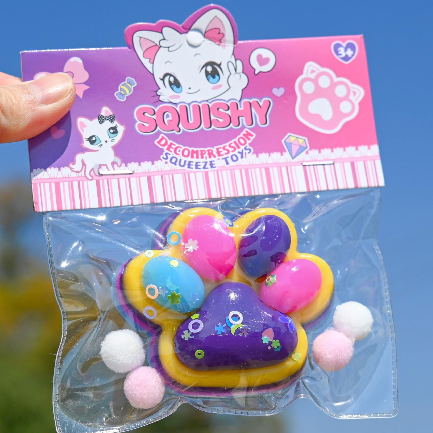 Jucarii Squishy si Gonggi - Jucarie Antistres Squishy, Flippy, Labuta de Pisica Squeeze Toys, cu Revenire Lenta, 7.5 cm, Model 270514, Multicolor