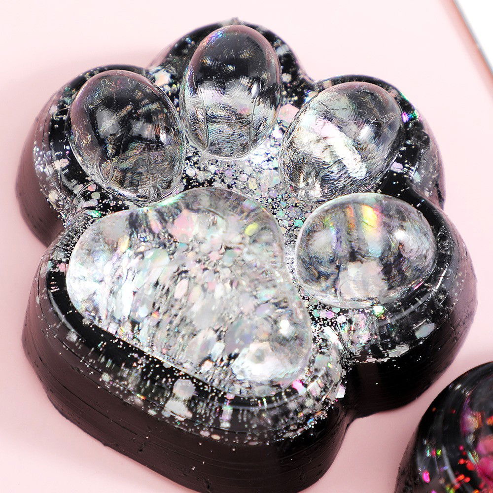 Jucarie Antistres Squishy, Flippy, cu Revenire Lenta, Squeeze Pinch Family, Model Labuta de Pisica cu Sclipici, 6.5x6 cm, 60g, Ambalaj Transparent, Alb-Negru [4]