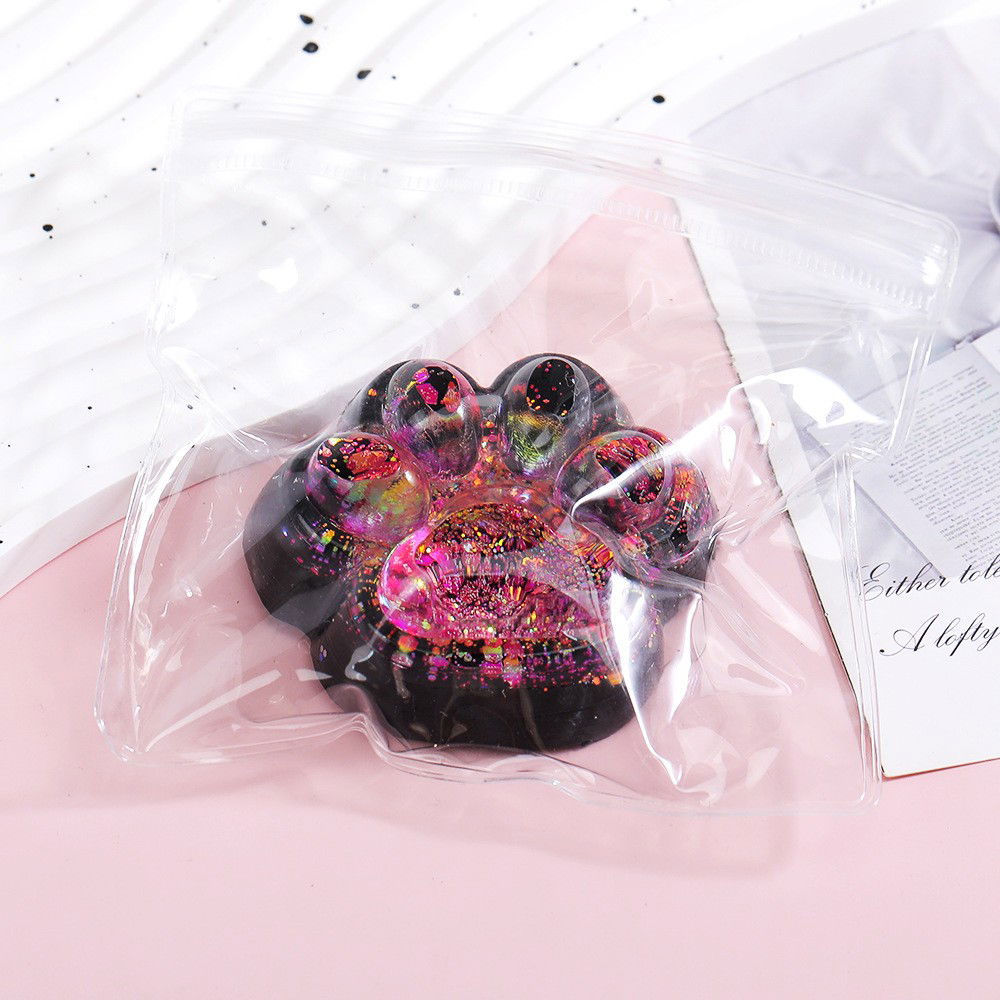 Jucarie Antistres Squishy, Flippy, cu Revenire Lenta, Squeeze Pinch Family, Model Labuta de Pisica cu Sclipici, 6.5x6 cm, 60g, Ambalaj Transparent, Roz-Negru [6]