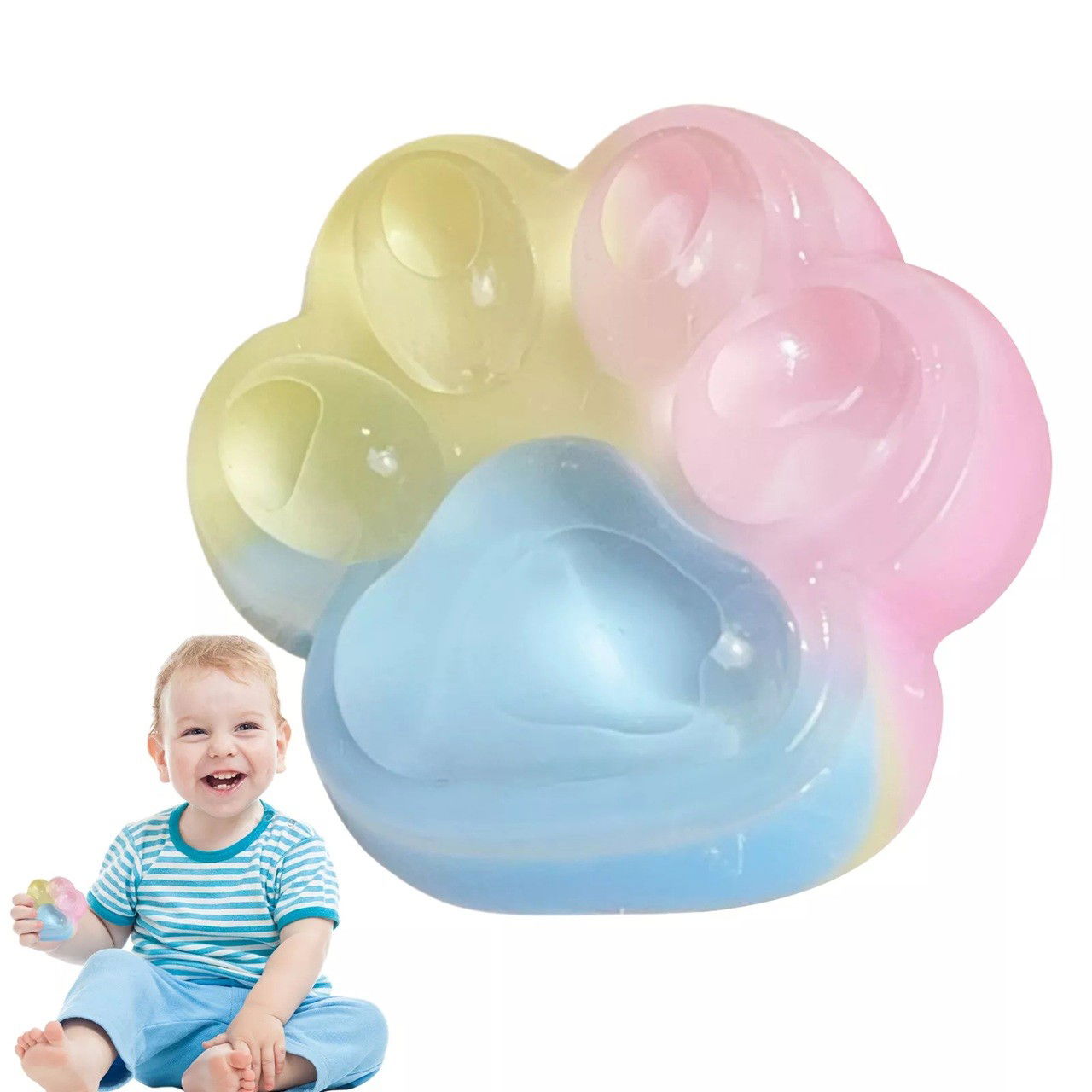 Jucarie Antistres Squishy, Flippy, cu Revenire Lenta, Squeeze Pinch Family, Model Cat Paw, 6.5 x 6 cm, din Tpr, 4-6 Ani, Model Curcubeu, Multicolor cu Insertii [3]