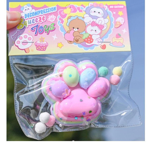 Jucarii Squishy si Gonggi - Jucarie Antistres Squishy, Flippy, Labuta de Pisica Pufoasa, cu Revenire Lenta, 7.5 x 8.5 cm, Model 27052, Multicolor