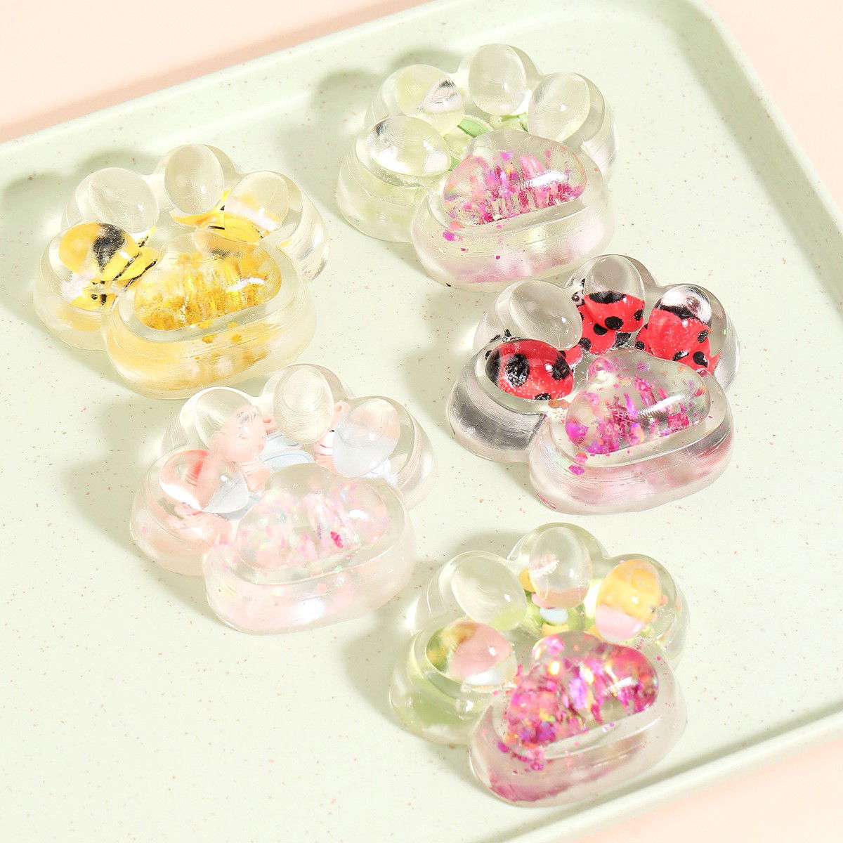 Jucarie Antistres Squishy, Flippy, cu Revenire Lenta, Squeeze Pinch Family, Model Cat Paw, 6.5 x 7 cm, din Tpr, 4-6 Ani, Model 7 Insecte, Transparent [10]