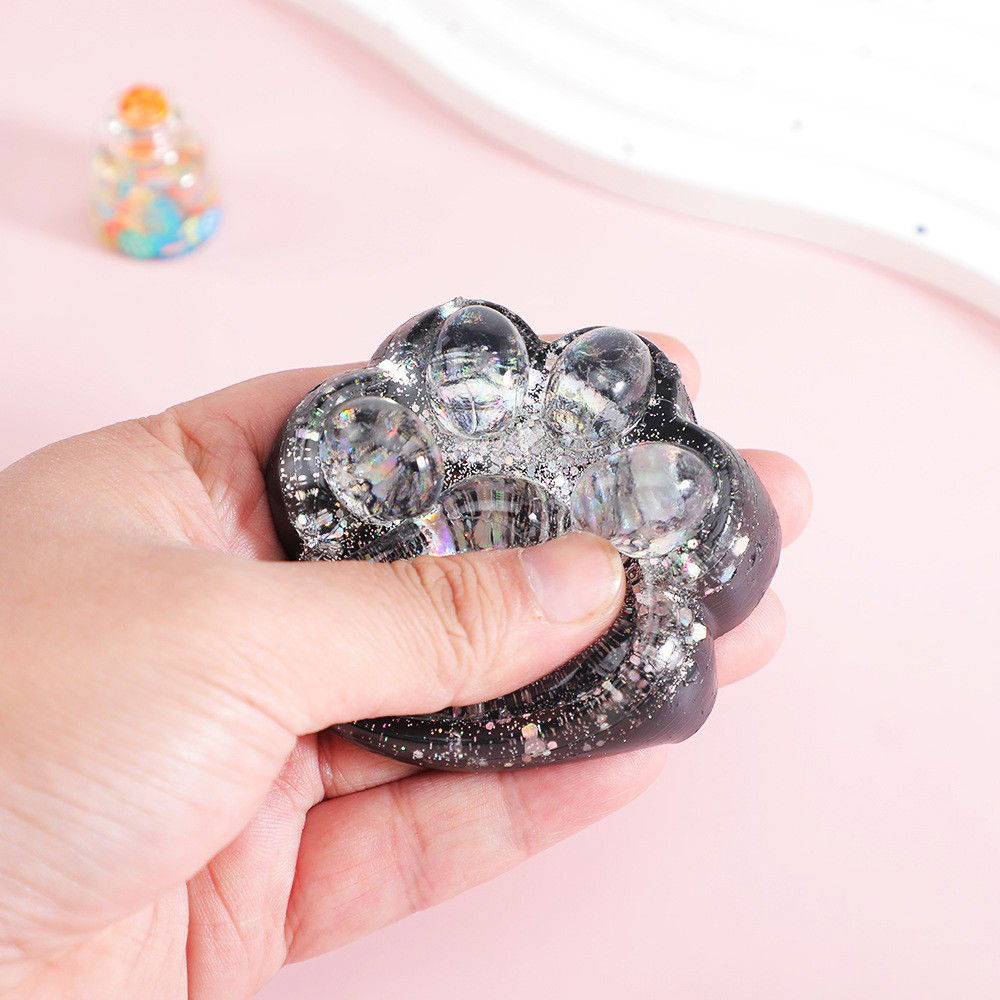 Jucarie Antistres Squishy, Flippy, cu Revenire Lenta, Squeeze Pinch Family, Model Labuta de Pisica cu Sclipici, 6.5x6 cm, 60g, Ambalaj Transparent, Alb-Negru [6]