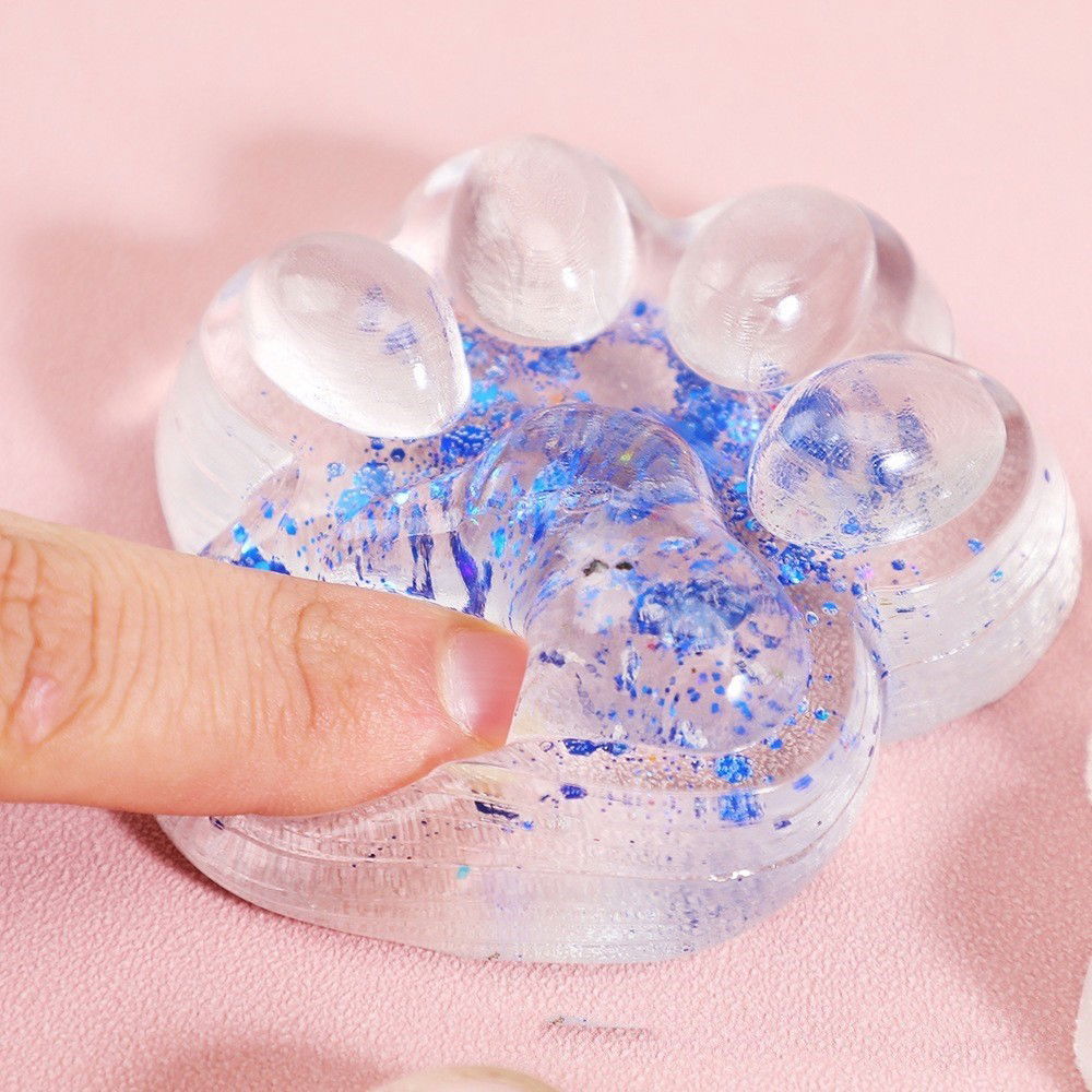 Jucarie Antistres Squishy, Flippy, cu Revenire Lenta, Squeeze Pinch Family, Model Cat Paw, 6.5 x 7 cm, din Tpr, 4-6 Ani, Model 4 Sclipici, Transparent [10]