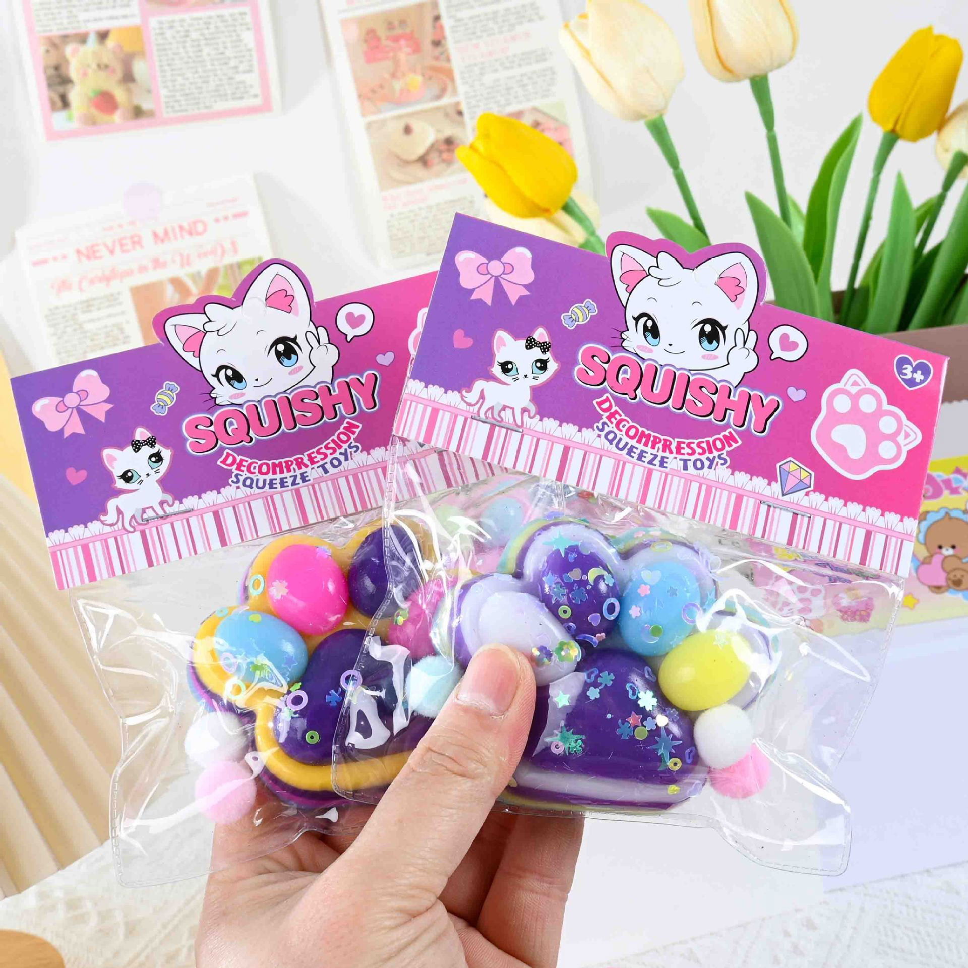 Jucarie Antistres Squishy, Flippy, cu Revenire Lenta, Labuta de Pisica Pufoasa, 7.5 cm, Ambalaj Transparent, Model 27051, Multicolor [6]