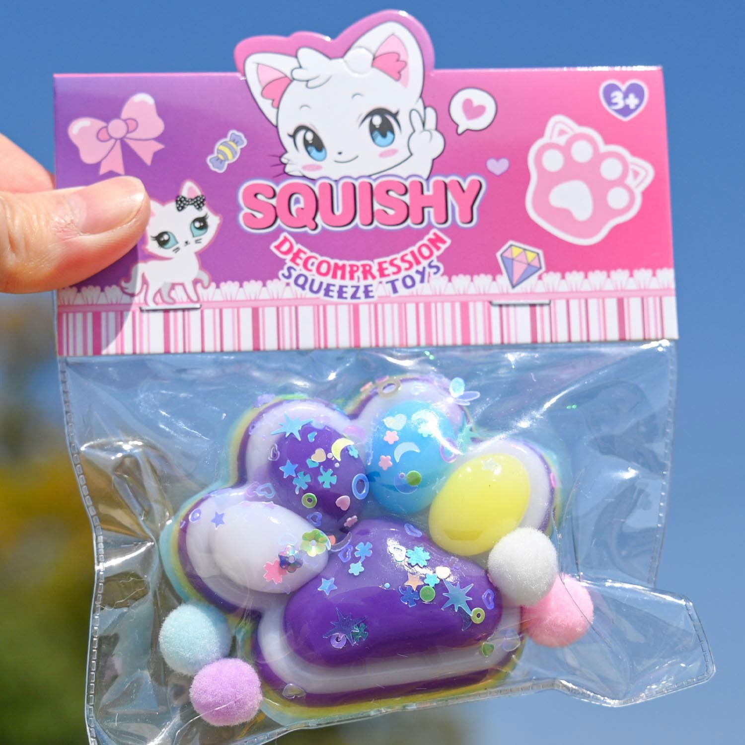 Jucarie Antistres Squishy, Flippy, Labuta de Pisica Squeeze Toys, cu Revenire Lenta, 7.5 cm, Model 270513, Multicolor [4]