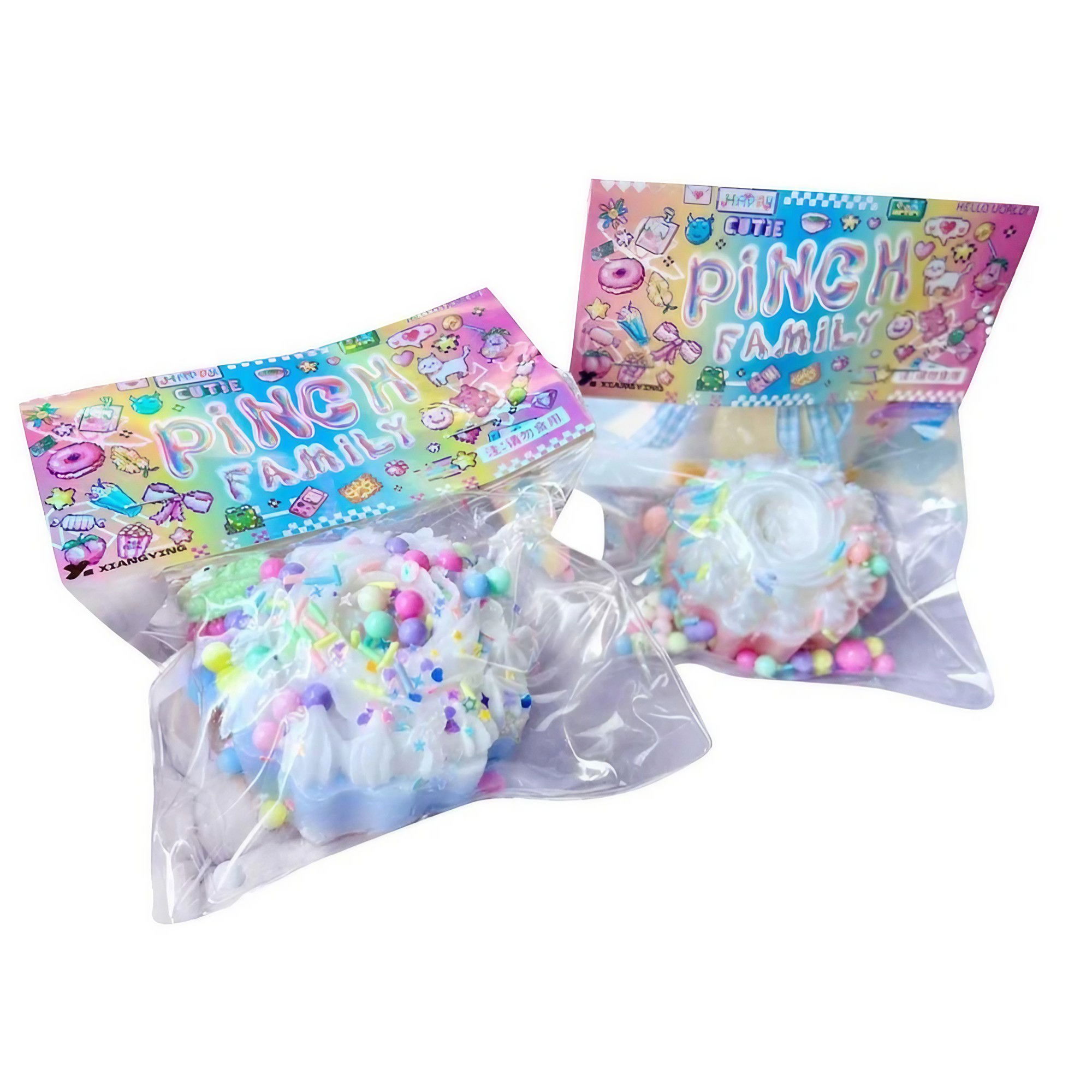 Jucarie Antistres Squishy, Flippy, cu Revenire Lenta, Squeeze Pinch Family, Model Prajitura, 8x8 cm, 90g, Ambalaj Transparent, Multicolor [4]