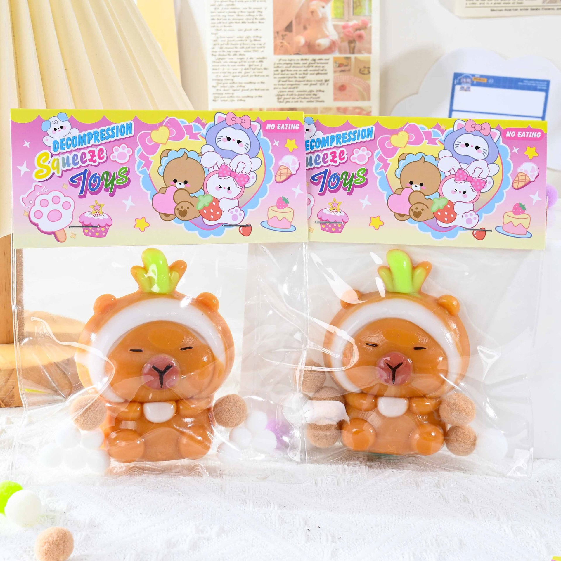 Jucarie Antistres Squishy, Flippy, cu Revenire Lenta, Model Capybara, 7cmx6.5 cm, din TPR, Ambalaj Transparent, Maro [5]