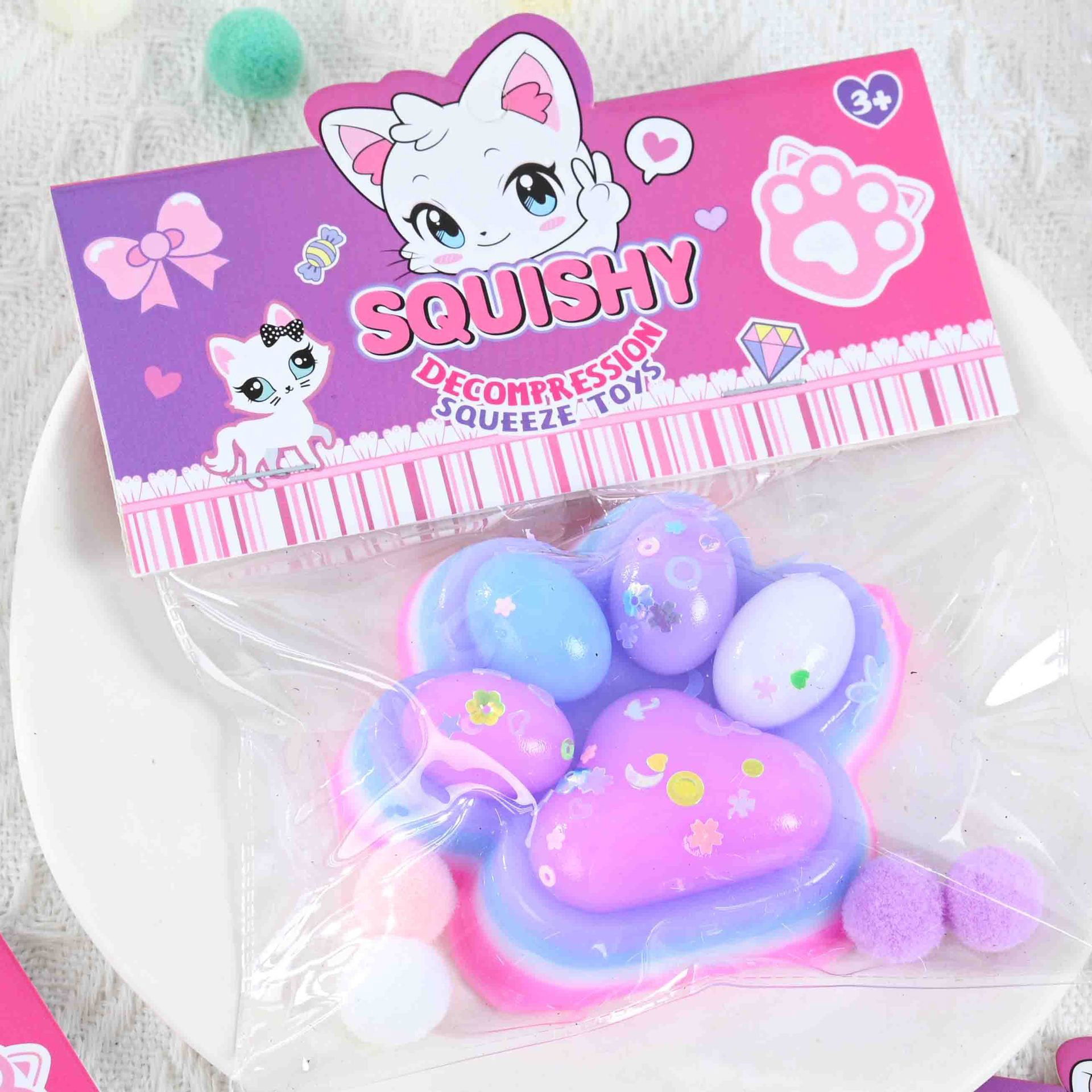 Jucarie Antistres Squishy, Flippy, Labuta de Pisica Squeeze Toys, cu Revenire Lenta, 7.5 cm, Model 270516, Multicolor [3]