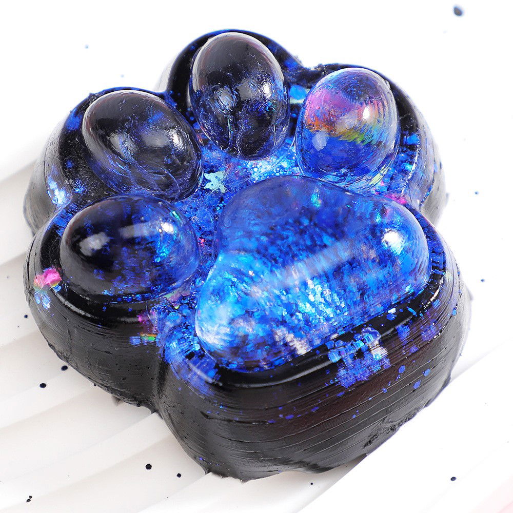 Jucarii Squishy si Gonggi - Jucarie Antistres Squishy, Flippy, cu Revenire Lenta, Squeeze Pinch Family, Model Labuta de Pisica cu Sclipici, 6.5x6 cm, 60g, Ambalaj Transparent, Albastru-Negru