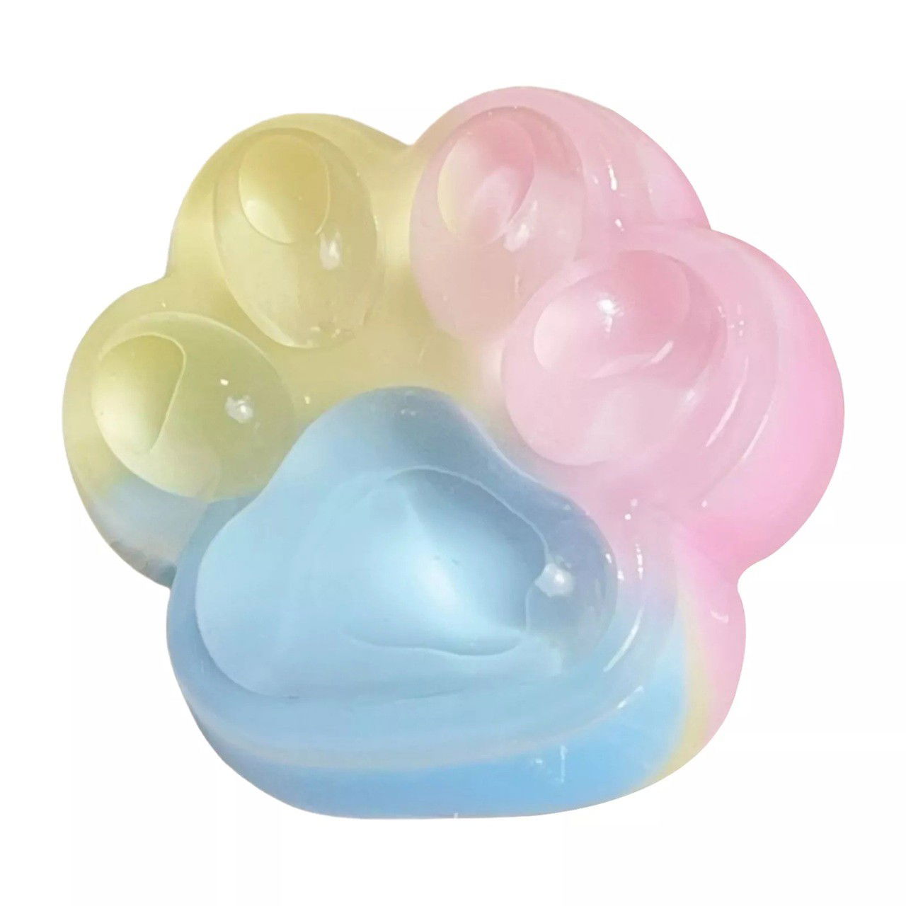 Jucarii Squishy si Gonggi - Jucarie Antistres Squishy, Flippy, cu Revenire Lenta, Squeeze Pinch Family, Model Cat Paw, 6.5 x 6 cm, din Tpr, 4-6 Ani, Model Curcubeu, Multicolor cu Insertii