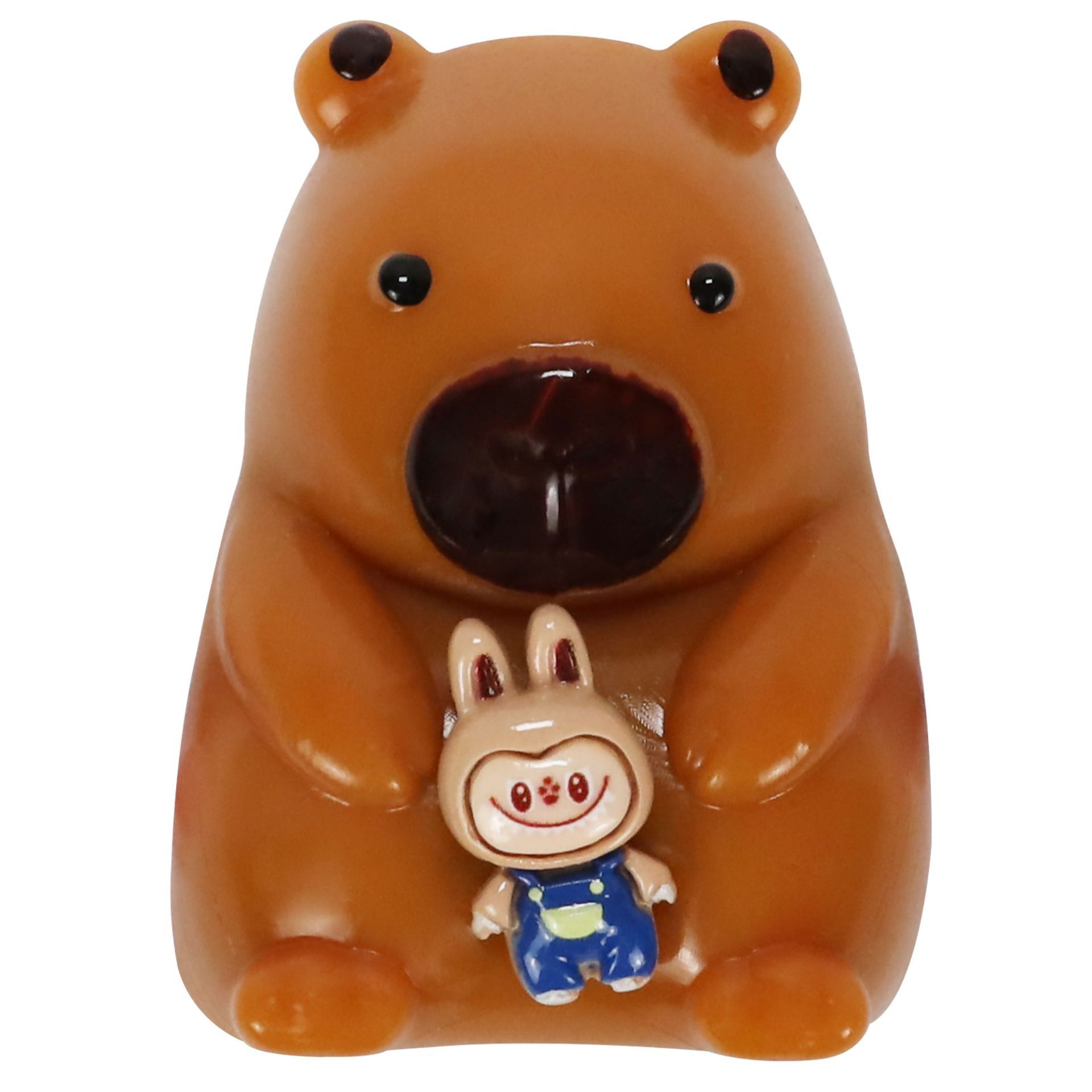 Jucarii Squishy si Gonggi - Jucarie Antistres Squishy, Flippy, cu Revenire Lenta, Squeeze Pinch Family, Model Urs, Ambalaj Transparent, 4.5 x 7.2 cm, Maro