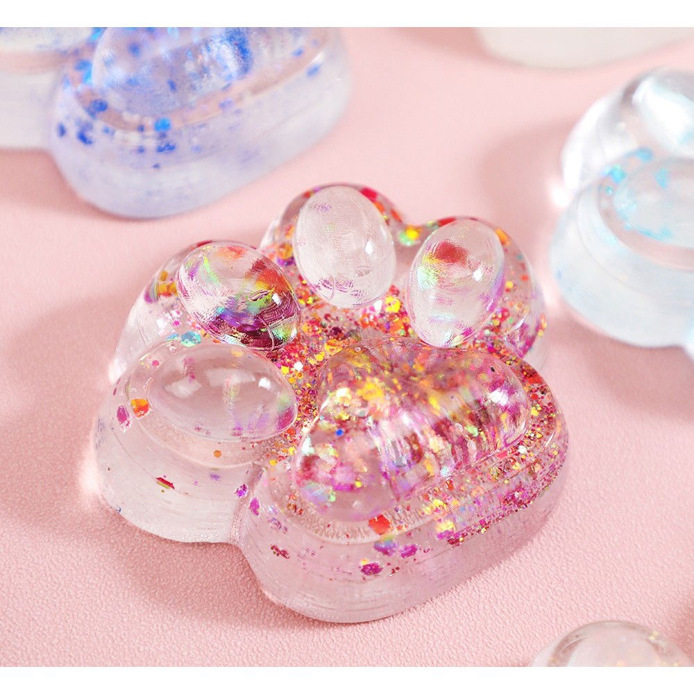 Jucarie Antistres Squishy, Flippy, cu Revenire Lenta, Squeeze Pinch Family, Model Cat Paw, 6.5 x 7 cm, din Tpr, 4-6 Ani, Model 4 Sclipici, Transparent [5]