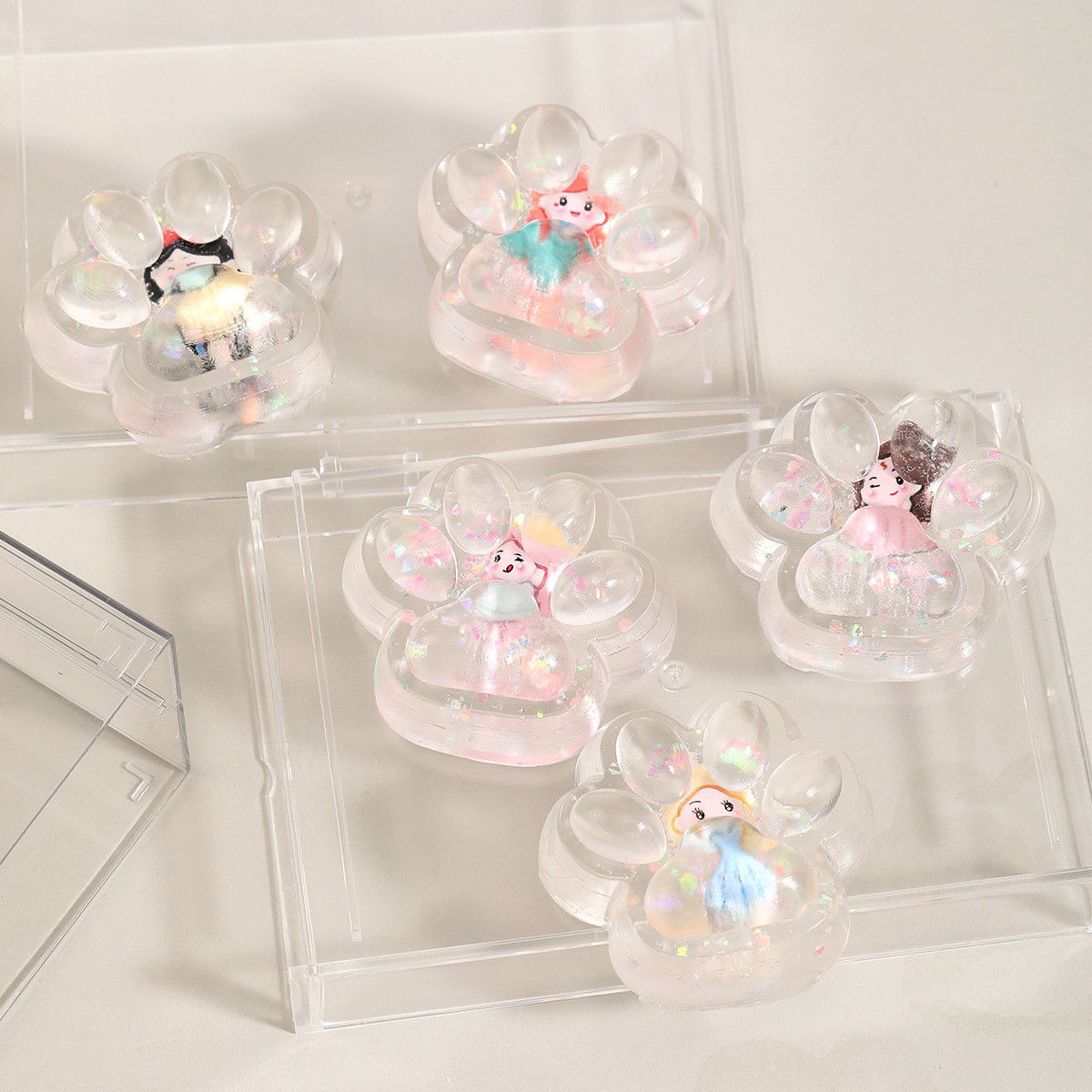 Jucarie Antistres Squishy, Flippy, Labuta de Pisica Pufoasa, cu Revenire Lenta, 7 x 6.5 cm, Model Printesa, Multicolor [11]