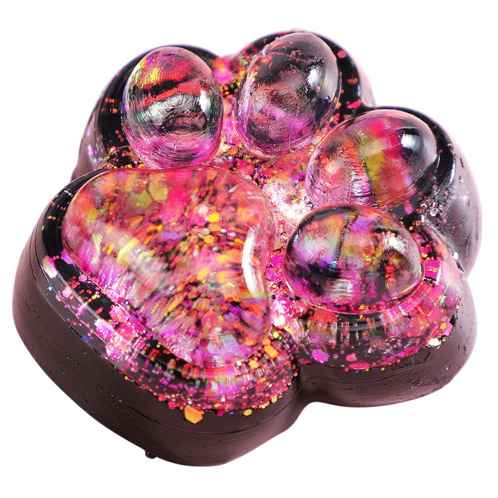 Jucarii Squishy si Gonggi - Jucarie Antistres Squishy, Flippy, cu Revenire Lenta, Squeeze Pinch Family, Model Labuta de Pisica cu Sclipici, 6.5x6 cm, 60g, Ambalaj Transparent, Roz-Negru