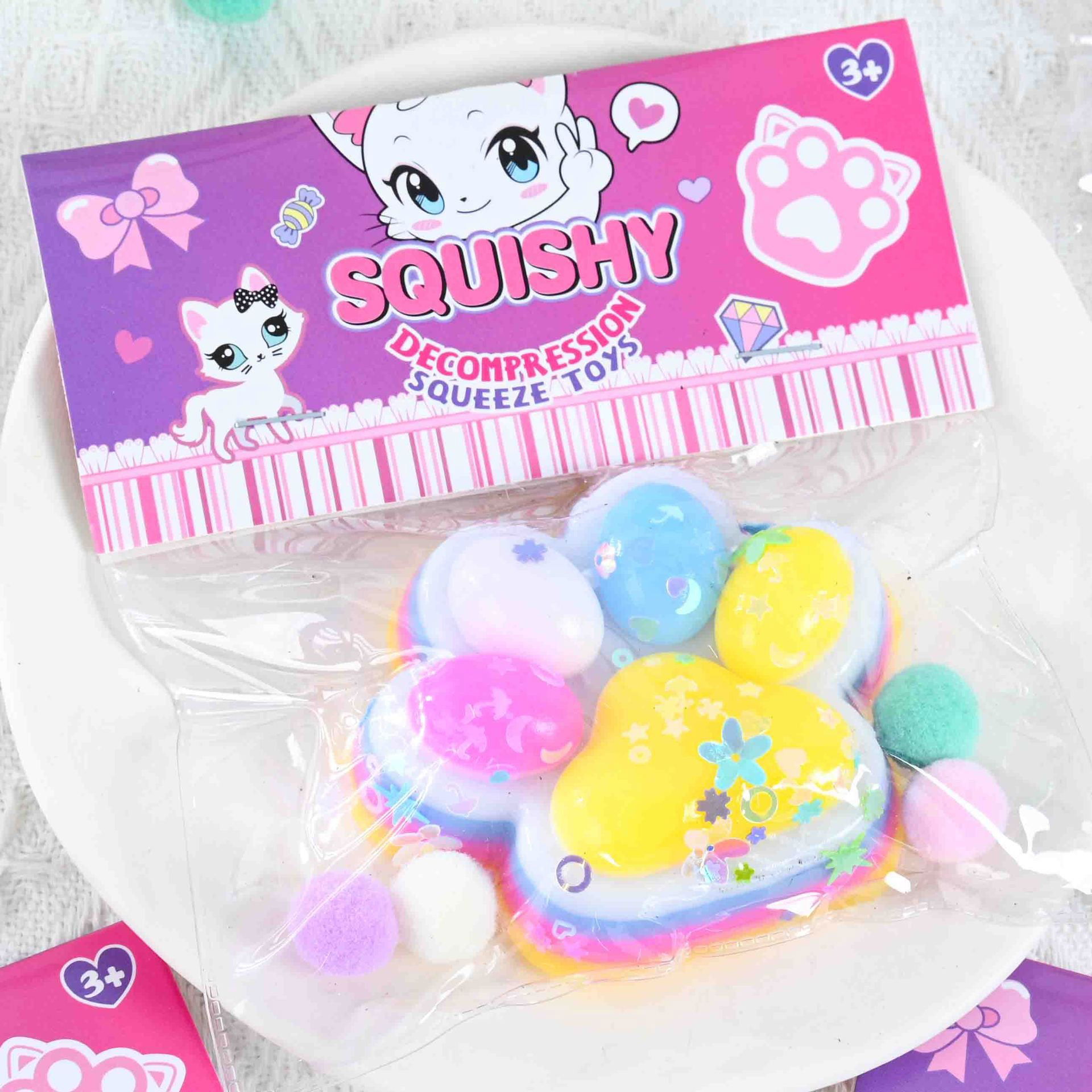 Jucarii Squishy si Gonggi - Jucarie Antistres Squishy, Flippy, Labuta de Pisica Squeeze Toys, cu Revenire Lenta, 7.5 cm, Model 270515, Multicolor
