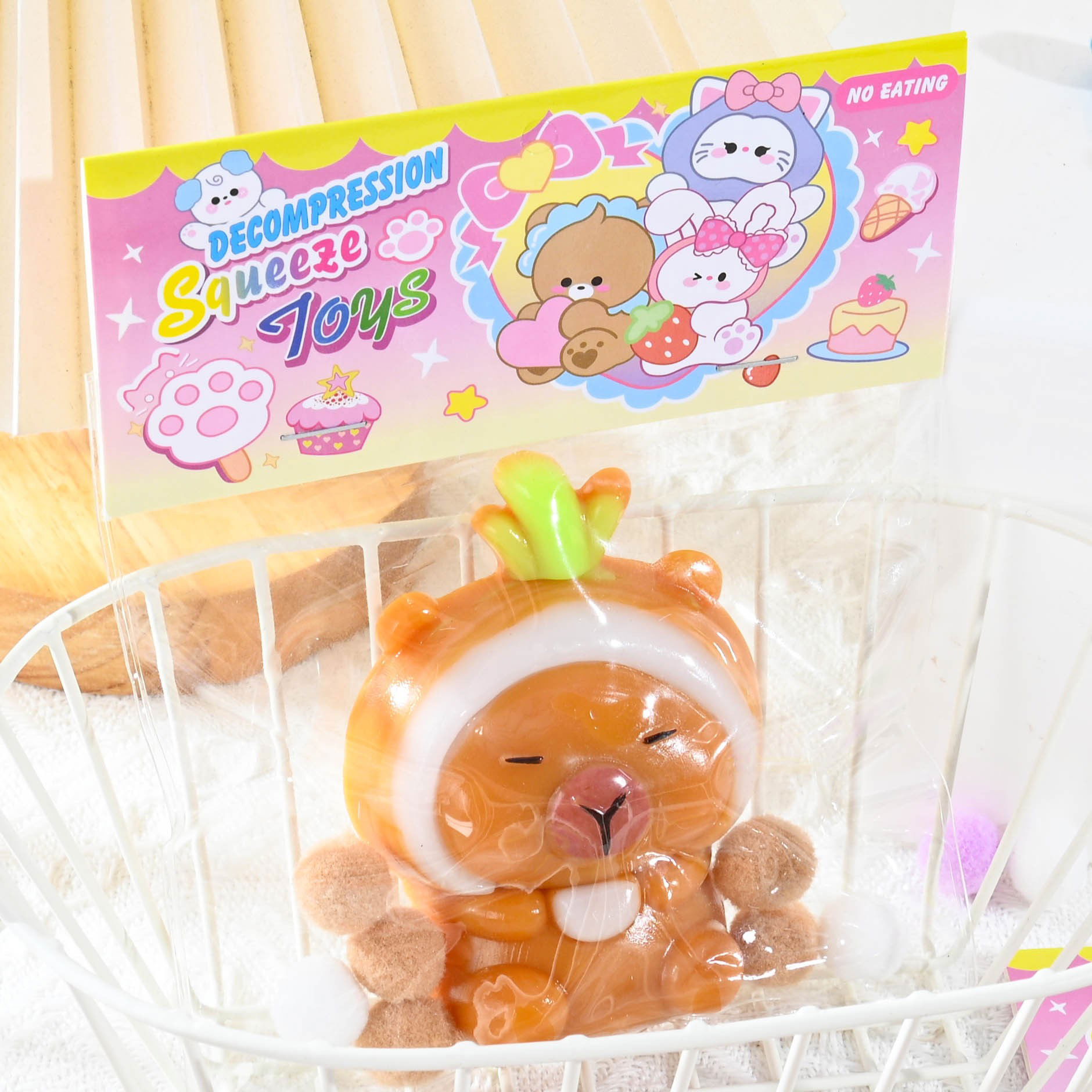 Jucarie Antistres Squishy, Flippy, cu Revenire Lenta, Model Capybara, 7cmx6.5 cm, din TPR, Ambalaj Transparent, Maro [4]