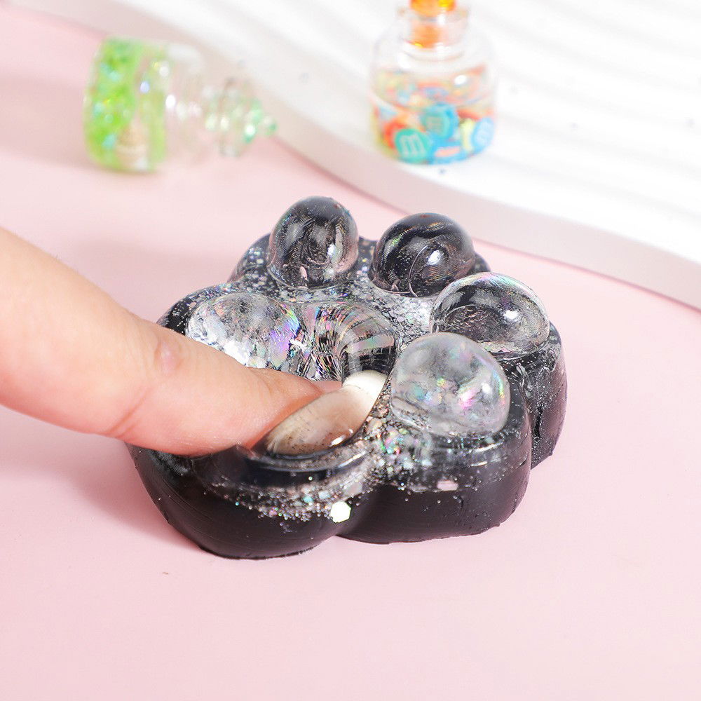 Jucarie Antistres Squishy, Flippy, cu Revenire Lenta, Squeeze Pinch Family, Model Labuta de Pisica cu Sclipici, 6.5x6 cm, 60g, Ambalaj Transparent, Alb-Negru [10]