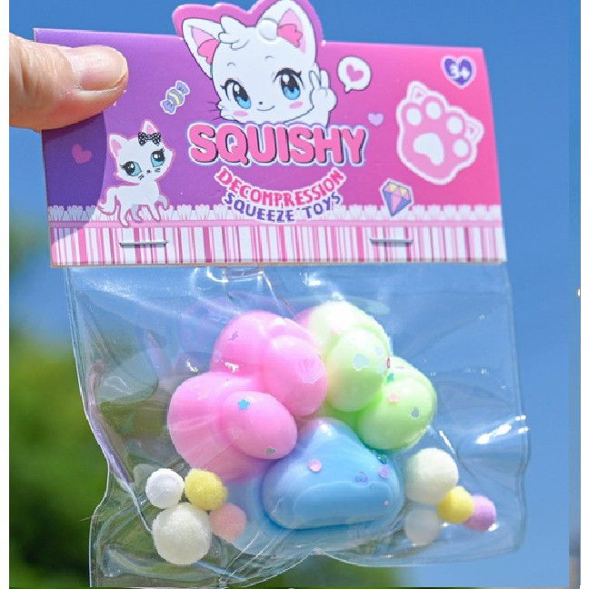 Jucarii Squishy si Gonggi - Jucarie Antistres Squishy, Flippy, cu Revenire Lenta, Labuta de Pisica Pufoasa, 7.5 cm, Ambalaj Transparent, Model 27057, Multicolor