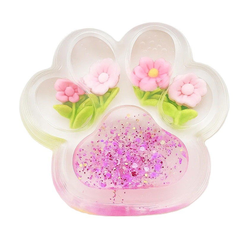 Jucarii Squishy si Gonggi - Jucarie Antistres Squishy, Flippy, Labuta de Pisica Pufoasa, cu Revenire Lenta, 7 x 6.5 cm, Model Flori 1, Transparent