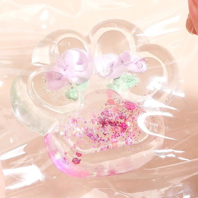 Jucarie Antistres Squishy, Flippy, Labuta de Pisica Pufoasa, cu Revenire Lenta, 7 x 6.5 cm, Model Flori 1, Transparent [5]