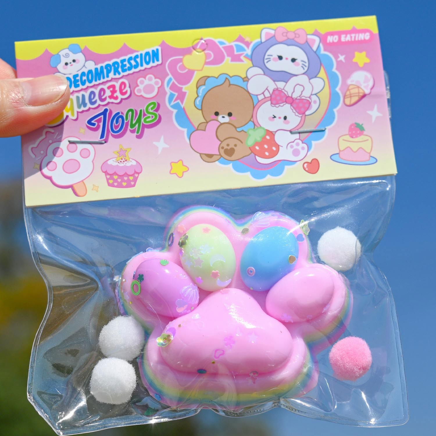 Jucarie Antistres Squishy, Flippy, Labuta de Pisica Pufoasa, cu Revenire Lenta, 7.5 x 8.5 cm, Model 27052, Multicolor [3]