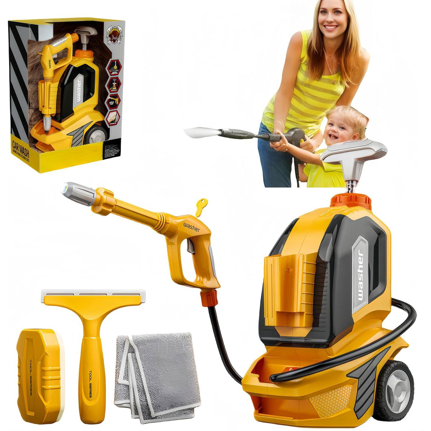 Jucarie Aparat de Spalat cu Presiune, Flippy, Spalator Auto, Interactiv, Material Plastic, Accesorii Incluse, 38x26x17.5 cm, Portocaliu [4]