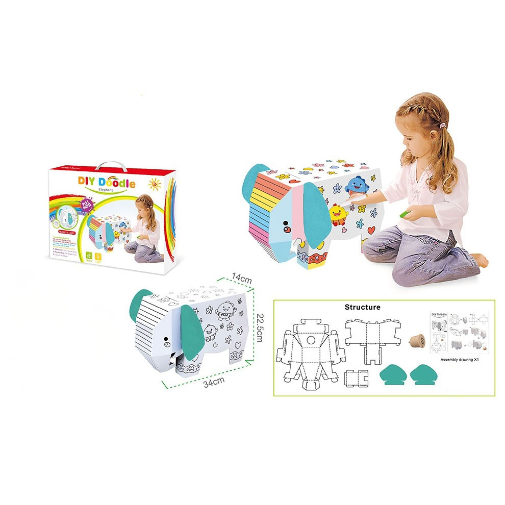 Jucarie Creativa pentru Copii, Flippy, Model Elefant 3D, Set de Asamblat si Colorat din Carton, Puzzle 3D Educativ, 34 x 14 x 23 cm, 3+ ani, Multicolor [5]