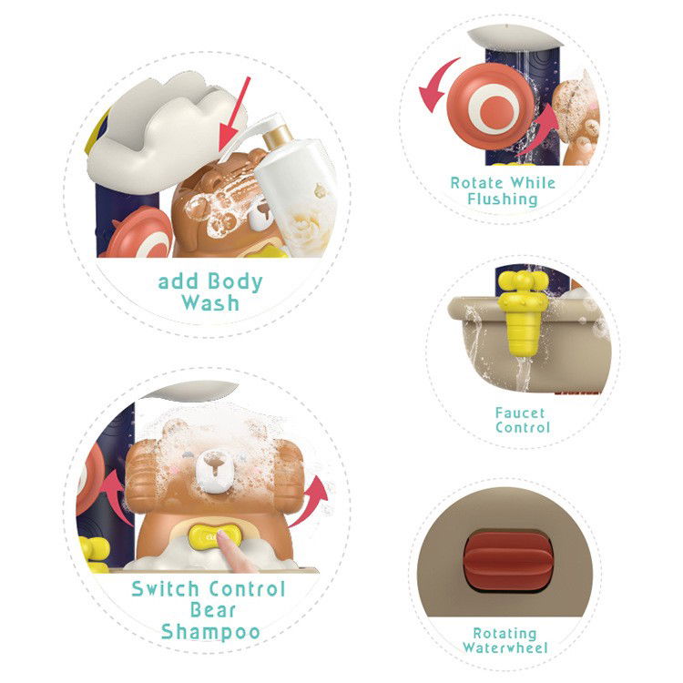 Jucarie de baie Flippy, Ursulet in cada cu spuma, 29 cm, Jucarie interactiva, Multicolor [2]