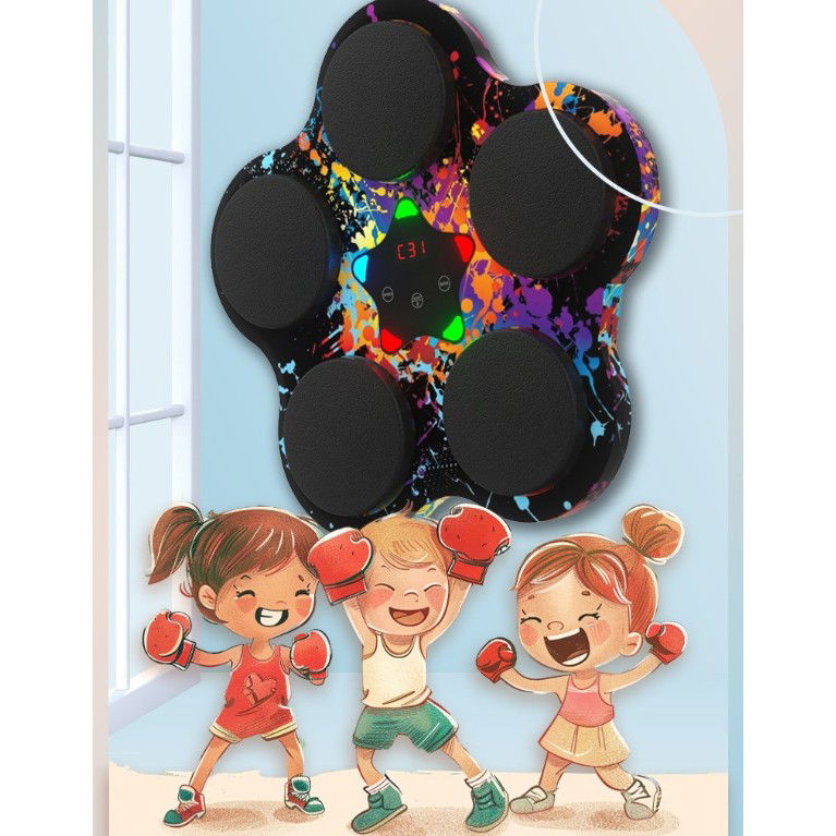 Jucarie de Boxat cu Muzica si Lumini, Flippy, Bluetooth, Incarcare USB, Aplicare cu Ventuze, 5 Tinte, 40x38x8 cm, 930 g, Negru [5]