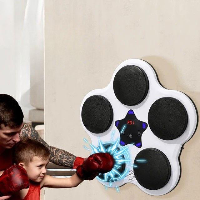 Jucarii interactive - Jucarie de Boxat cu Muzica si Lumini, Flippy, Bluetooth, Incarcare USB, Aplicare cu Ventuze, 5 Tinte, 40x38x8 cm, 930 g, Alb