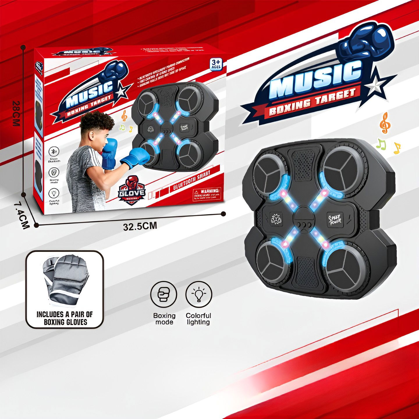 Jucarie de Boxat cu Muzica si Lumini, Flippy, Manusi Incluse, 32.5x28x7.4 cm, 930 g, Negru [5]