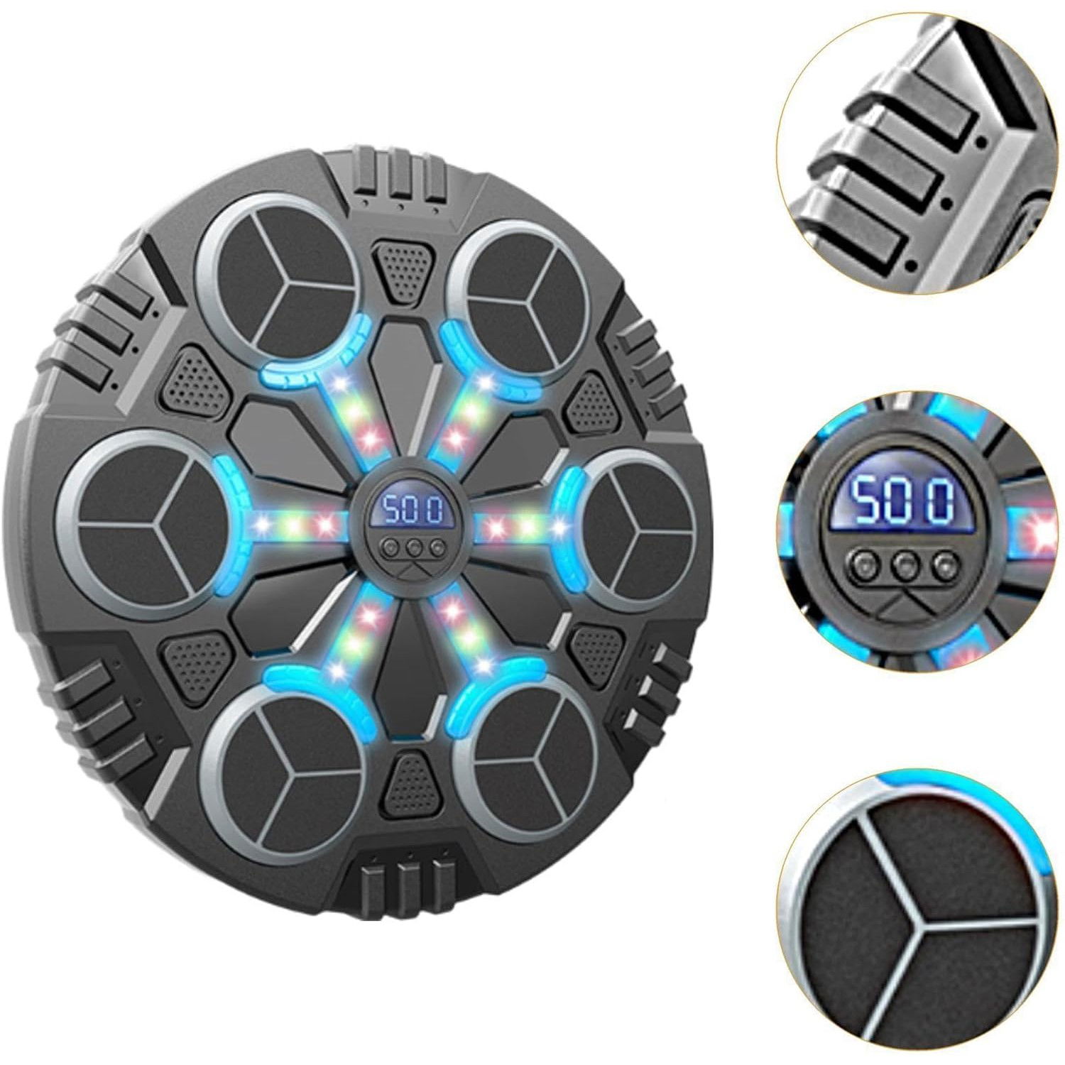 Jucarii interactive - Jucarie de Boxat cu Muzica si Lumini, Flippy, Manusi Incluse, Bluetooth, Incarcare USB, Aplicare cu Ventuze, 6 Tinte, 32x27x3.5 cm, 930 g, Negru