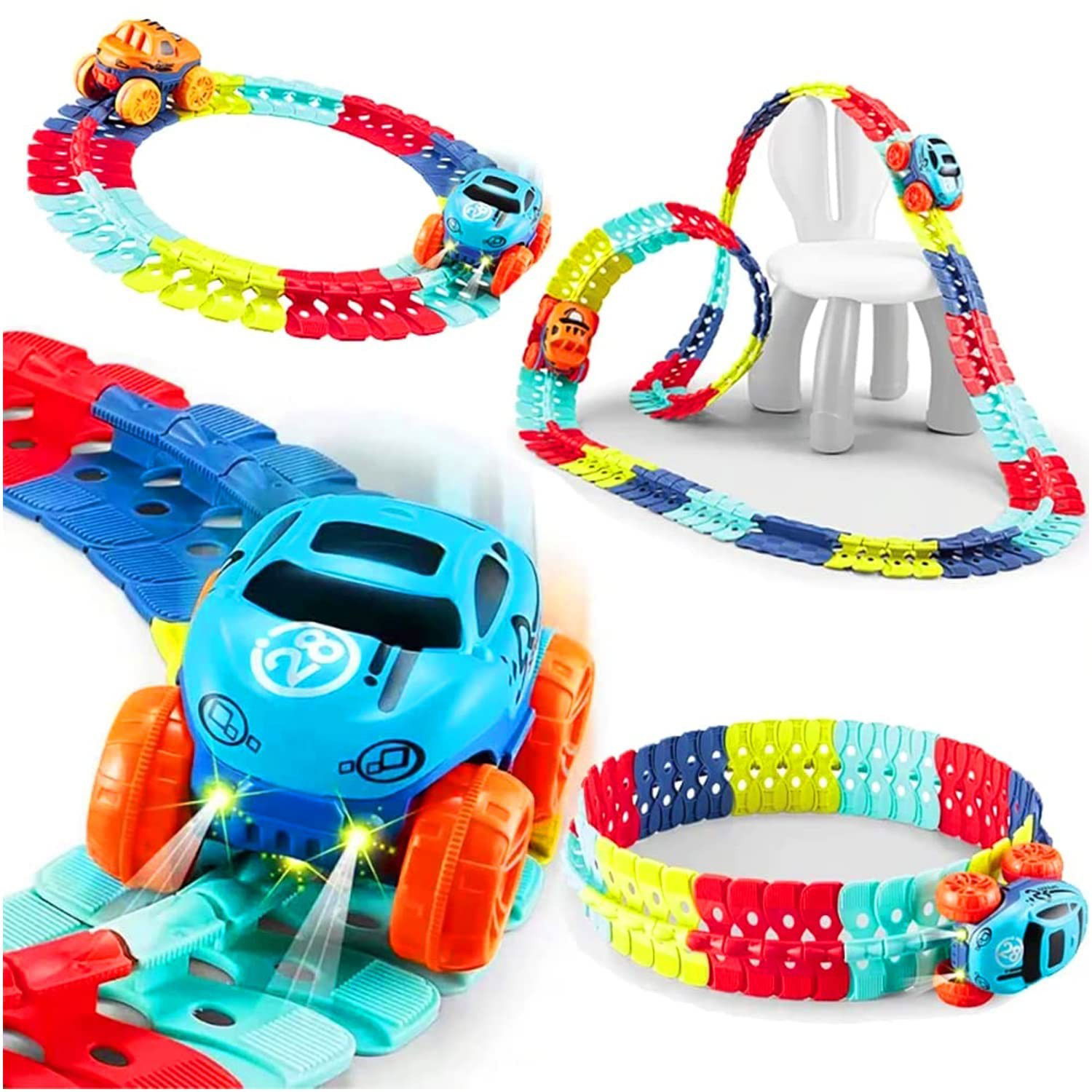 Jucarii - Jucarie de Constructie RollerCoaster, Flippy, 138 de Piese, 41.5x31x7 cm, cu Masini, Multicolor