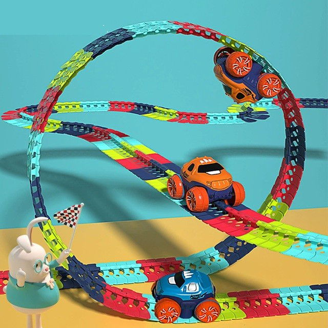 Jucarie de Constructie RollerCoaster, Flippy, 184 de Piese, 44.5x36x7 cm, cu Masini, Multicolor [8]